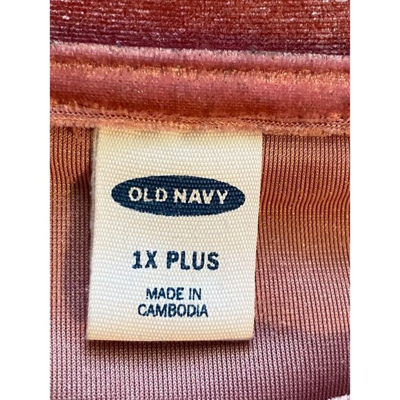 Old Navy Women 1X Plus Top Bright Pink Velvet Glitter Short Sleeve Quiet Luxury - Picture 3 of 15